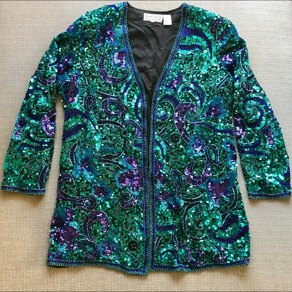 Oleg Cassini Black Tie bead sequin dinner jacket